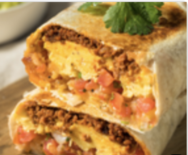 Steak Bacon & Eggs Burrito.