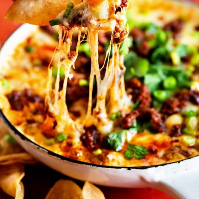 Large Chips and Queso w Chorizo.